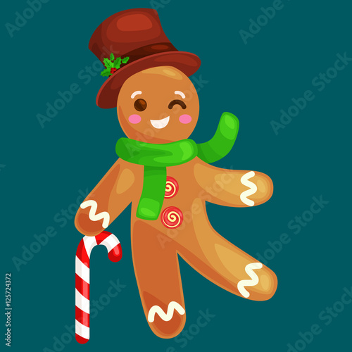 christmas cookies gingerbread man decorated with icing dancing and having fun xmas sweet food vector illustration