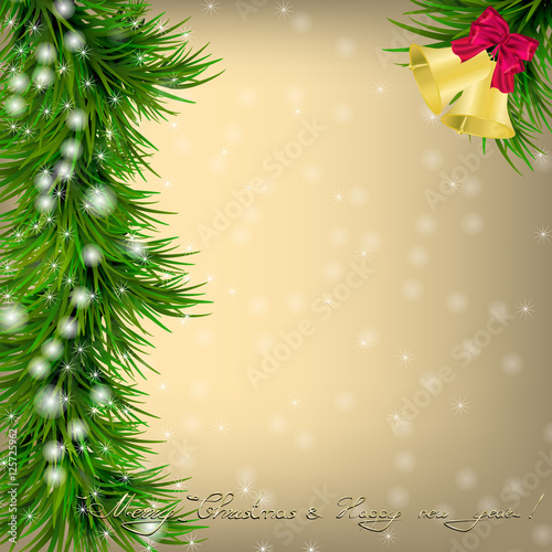 Christmas  Greeting card with Christmas tree and jingle bells