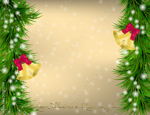 Christmas  Greeting card with Christmas tree and jingle bells