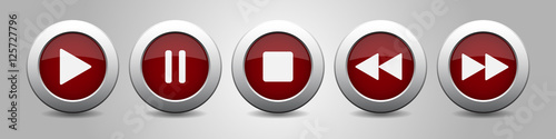 purple metallic music control buttons, white icons
