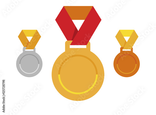 Set of medals icons; Gold medal icon; Silver medal icon; Bronze medal icon; sport award; sports victory emblem; vector medal symbol; medal illustration; medal pictogram; Olympic medals; RIO medals