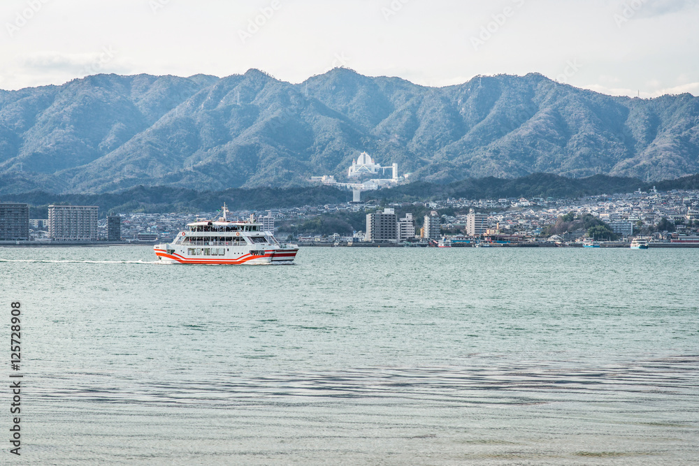 Ferry-boat in island of Miyajima - Hiroshima, Japan. View from t