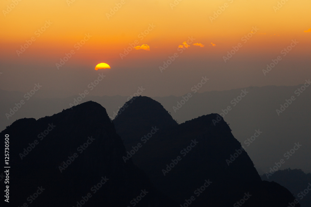 Fototapeta premium Sunset at Chiang dao mountain area, Chiang mai, Thailand.