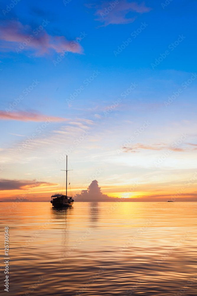 Yacht with sunset scene in koh phangan, Surat Thani, Thailand :