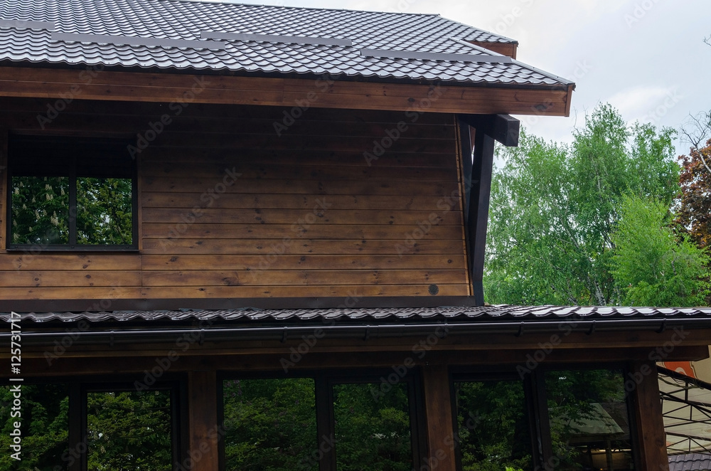 Close up of modern wooden building Close up of modern wooden building