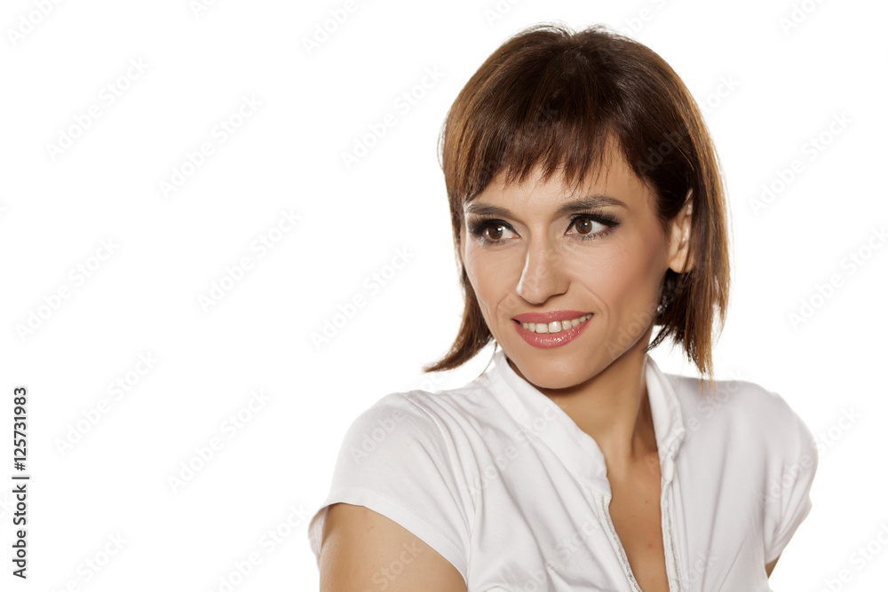 Portrait of smiling beautiful middle-aged woman with makeup Portrait of smiling beautiful middle-aged woman with makeup