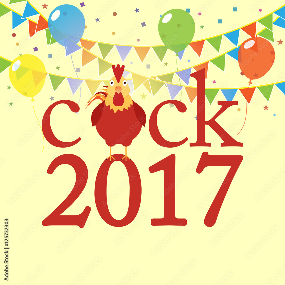Naklejka premium The rooster is in 2017. Happy new year.
