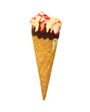 Banana-strawberry ice cream in waffle cone