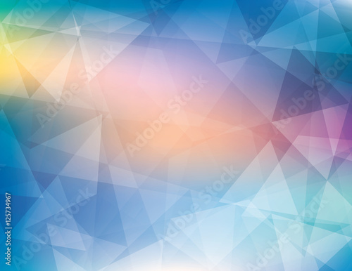 Blue background with gradient textured by transparent triangles. CMYK colors
