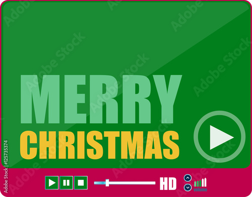 Flat design button. merry christmas words on media player