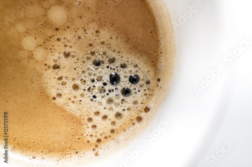 close up of espresso, black coffee with bubble, shallow depth of field