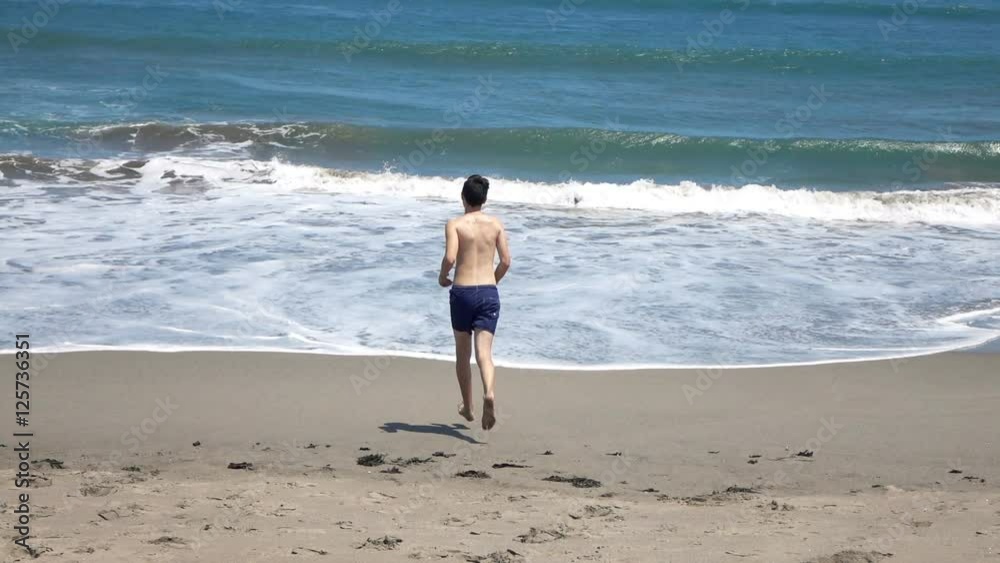 Young boy running into sea, super slow motion 120fps
Young boy running into sea, super slow motion 120fps
