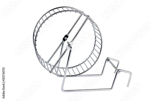 Silver hamster wheel on white background