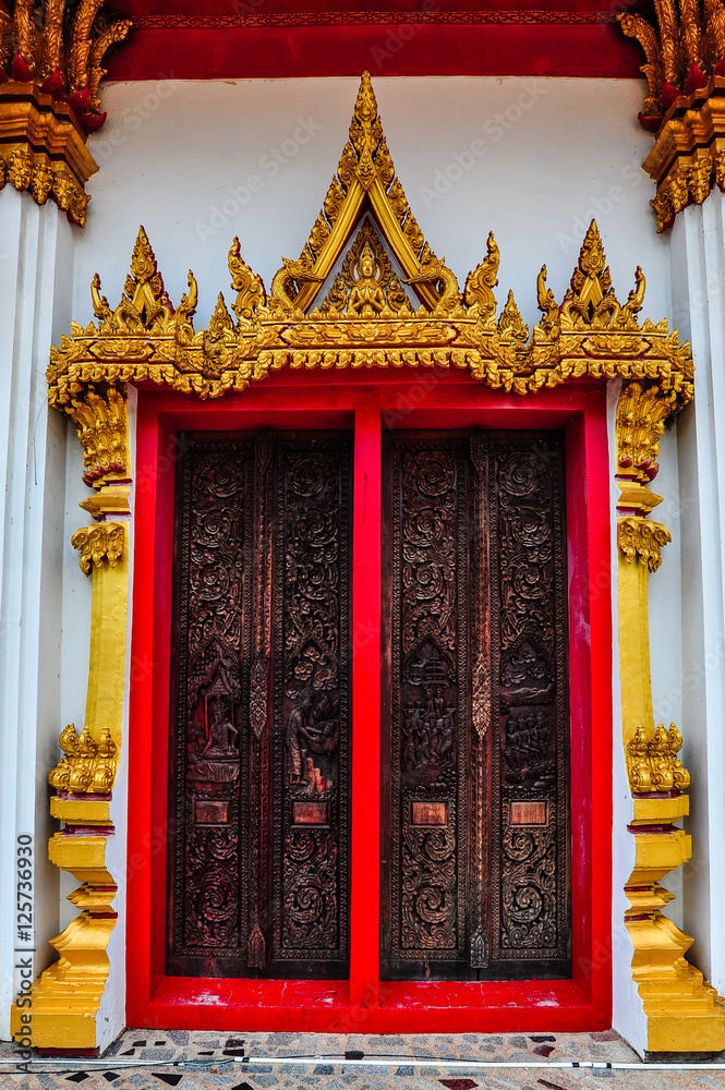 wooden door in thai temple