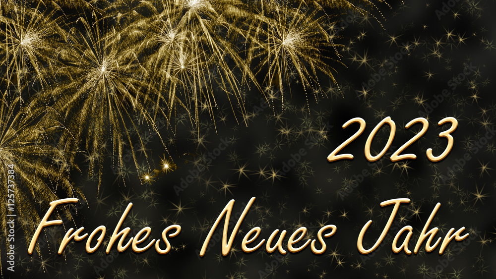 Φωτογραφία Silvesterkarte  Frohes neues Jah 2023r mit goldenem Feuerwerk