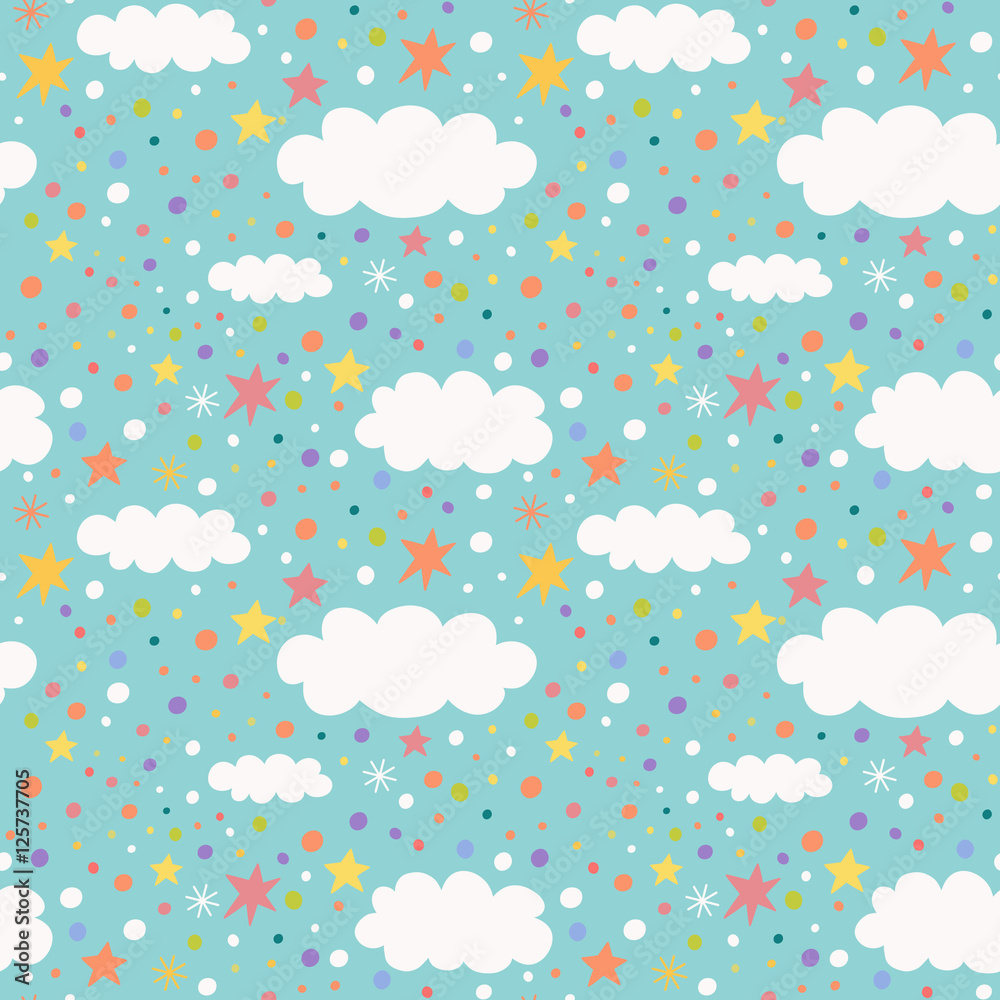 seamless pattern with clouds, stars and confetti seamless pattern with clouds, stars and confetti