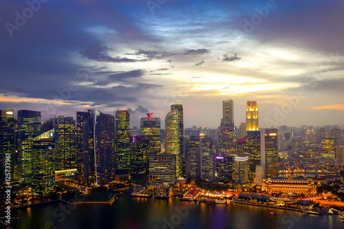 Business downtown and city landscape of Singapore at twilight scene.