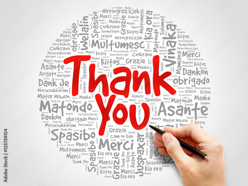 Thank You Word Cloud background, all languages, multilingual for education or thanksgiving day