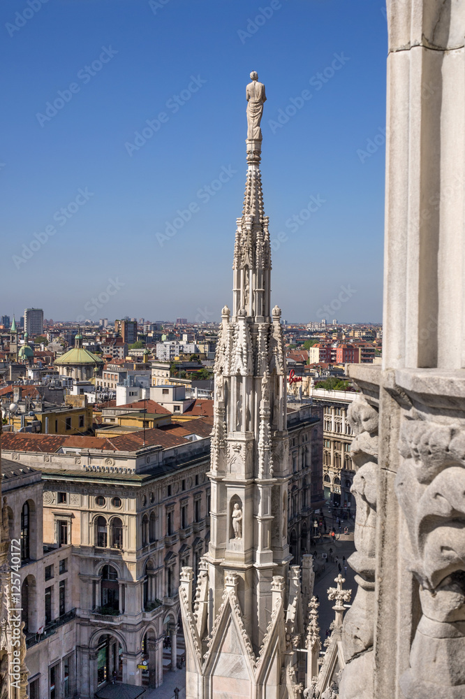 Aerial view of Milan from Duomo roof terrace, Italy