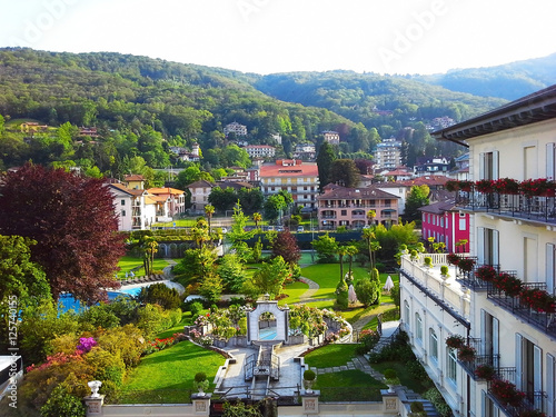beautiful panorama, landscape blooming roses, Piedmont, Stresa, Italy photo