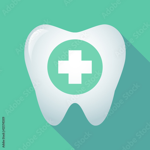 Long shadow tooth icon with a round pharmacy sign