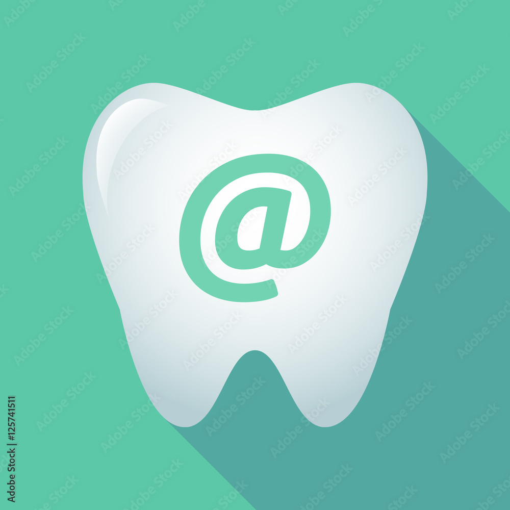 Long shadow tooth icon with an at sign Long shadow tooth icon with an at sign
