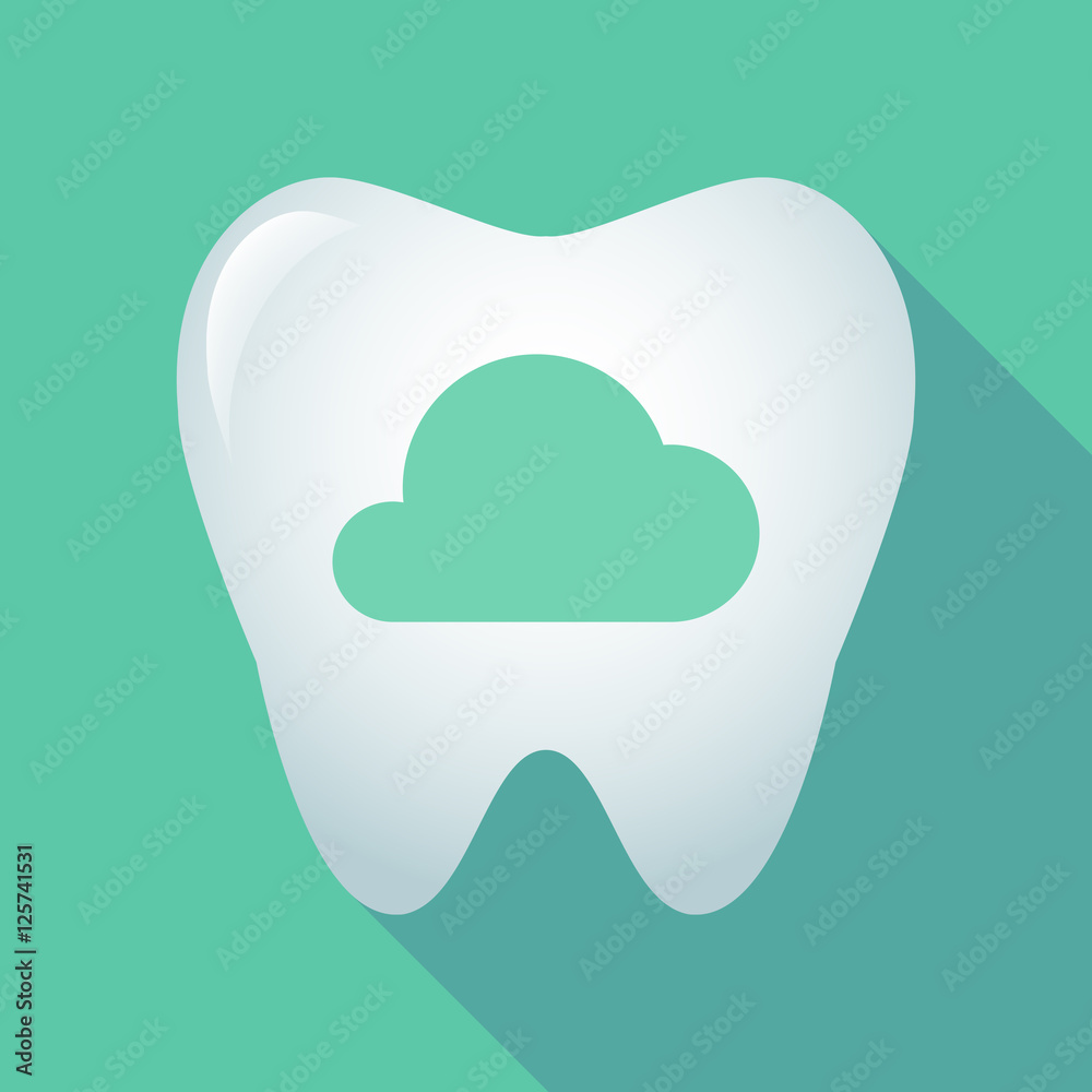 Long shadow tooth icon with a cloud Long shadow tooth icon with a cloud