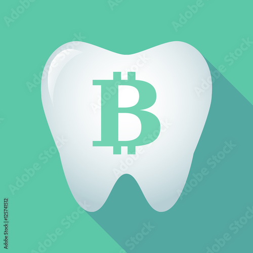 Long shadow tooth icon with a bit coin sign