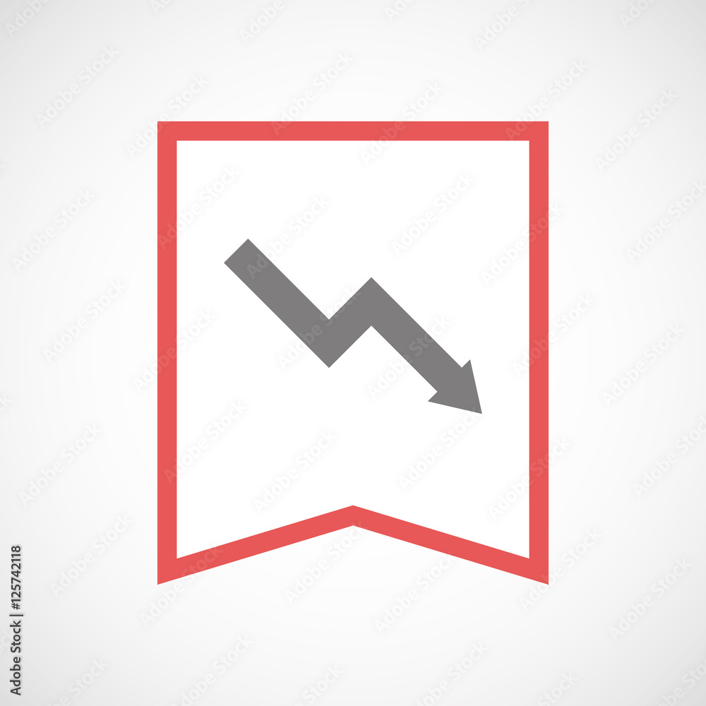 Isolated line art ribbon icon with a descending graph Isolated line art ribbon icon with a descending graph