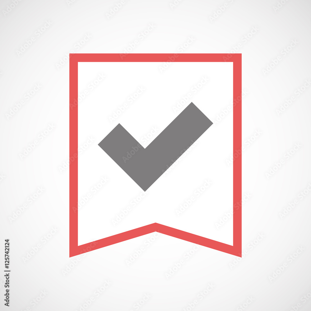 Isolated line art ribbon icon with a check mark Isolated line art ribbon icon with a check mark