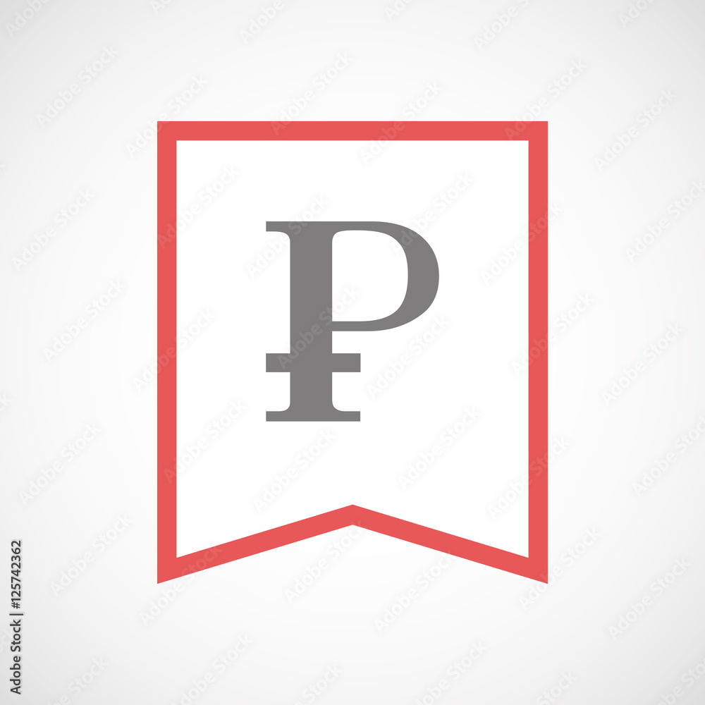 Isolated line art ribbon icon with a ruble sign Isolated line art ribbon icon with a ruble sign