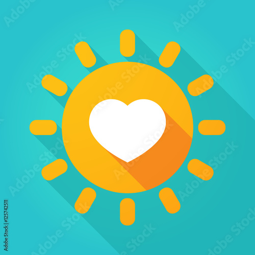 Long shadow bright sun icon with a heart