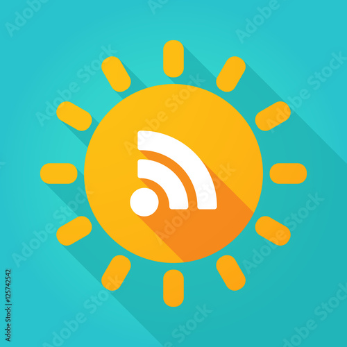 Long shadow bright sun icon with an RSS sign
