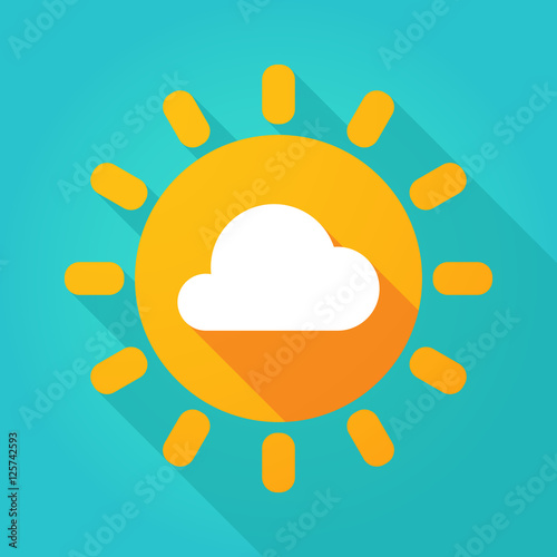 Long shadow bright sun icon with a cloud