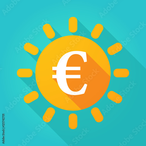 Long shadow bright sun icon with an euro sign