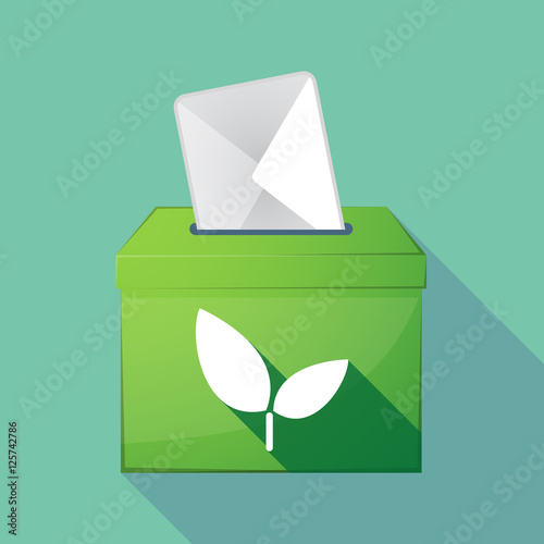 Long shadow coloured ballot box icon with a plant