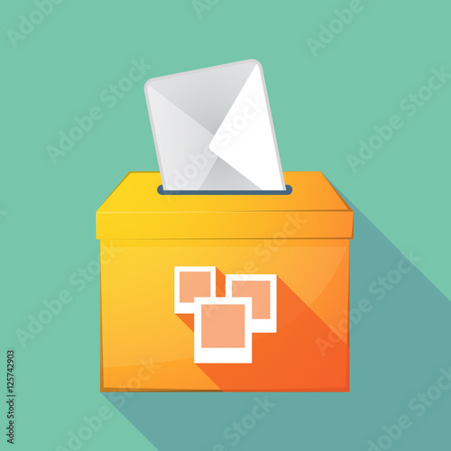 Long shadow coloured ballot box icon with a few photos