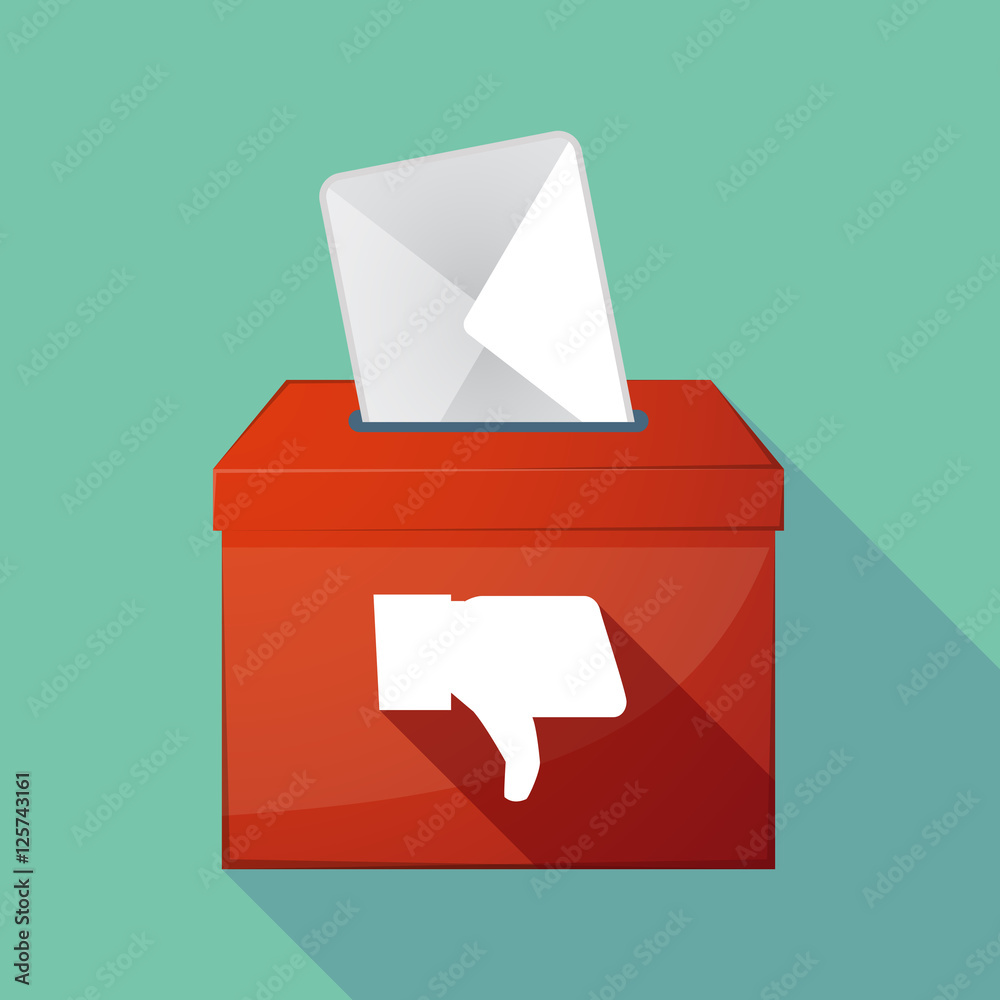 Long shadow coloured ballot box icon with a thumb down hand Long shadow coloured ballot box icon with a thumb down hand
