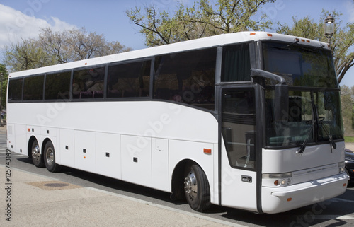Parked White Tour Bus