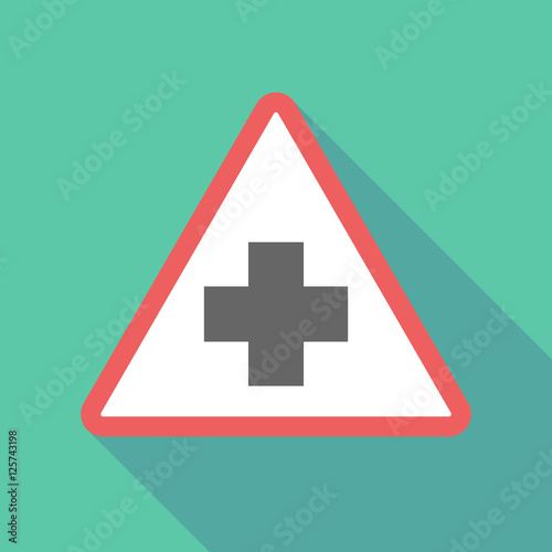 Long shadow triangular warning sign icon with a pharmacy sign