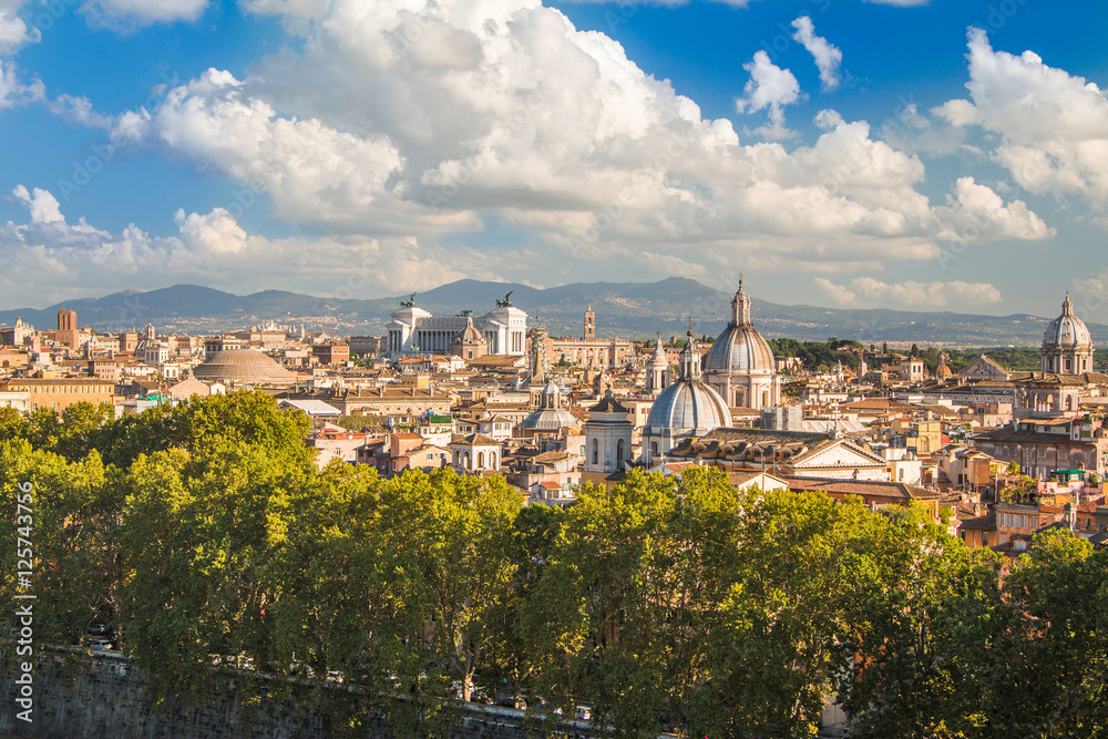     Panoramic view of Rome from Castel Sant'Angelo, Italy. 
