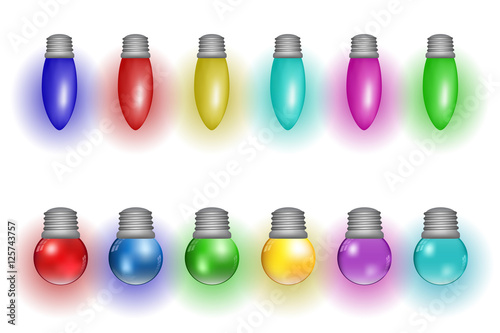 Decorative light bulbs christmas celebration set. Vector background.