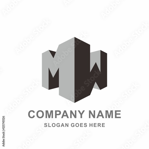 Monogram Letter M & W 3D Geometric Cube Reflection Architecture Business Company Stock Vector Logo Design Template