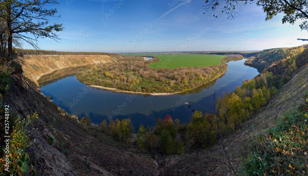Panorama of bend of the River Don in Krivobore, Voronezh region