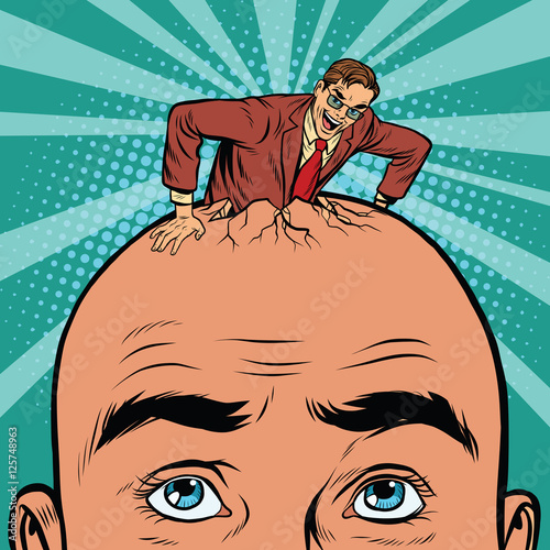 Retro businessman hatches from the head men
