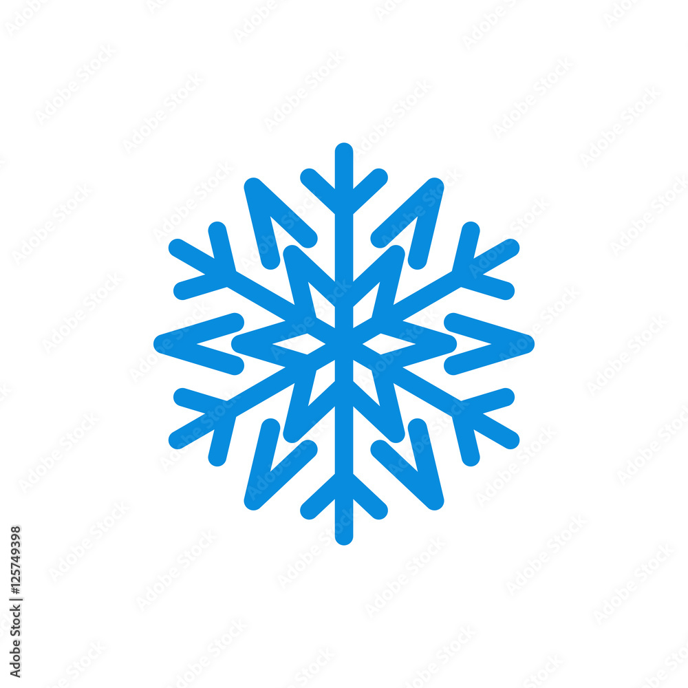 Snowflake icon. Blue silhouette snow flake sign, isolated on white background. Flat design. Symbol of winter, frozen, Christmas, New Year holiday. Graphic element decoration. Vector illustration Snowflake icon. Blue silhouette snow flake sign, isolated on white background. Flat design. Symbol of winter, frozen, Christmas, New Year holiday. Graphic element decoration. Vector illustration