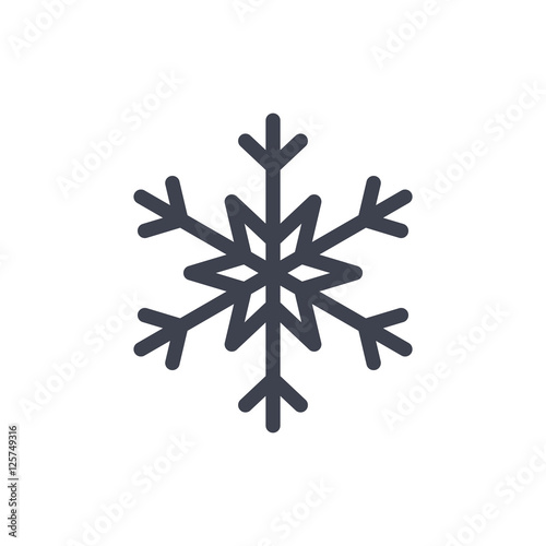 Snowflake icon. Black silhouette snow flake sign, isolated on white background. Flat design. Symbol of winter, frozen, Christmas, New Year holiday. Graphic element decoration. Vector illustration
