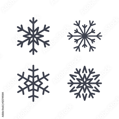 Snowflake icons set. Black silhouette snowflakes signs  isolated on white background. Flat design. Symbol of winter  snow  Christmas  New Year holiday. Graphic element decoration Vector illustration