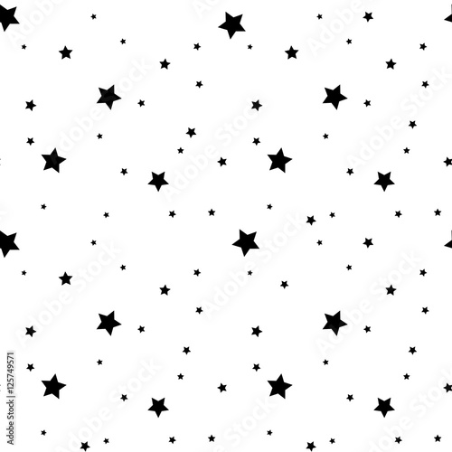 Star seamless pattern. Black and white retro background. Chaotic elements. Abstract geometric shape texture. Effect of sky. Design template for wallpaper  wrapping  fabric  textile Vector Illustration