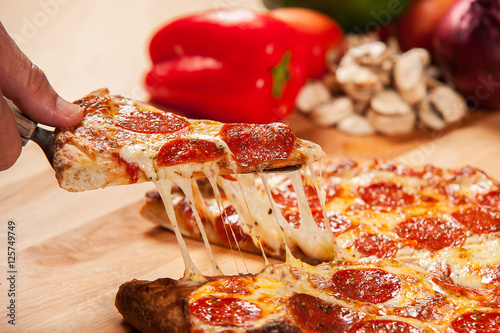 Pepperoni Pizza Cheese Pull - Food Photography